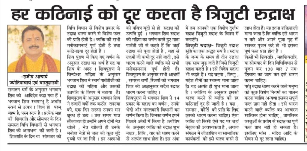 त्रिजुटी रुद्राक्ष — भगवान शिव का अद्वितीय वरदान, कठिनाइयाँ दूर कर जीवन में सफलता और शांति लाता है।